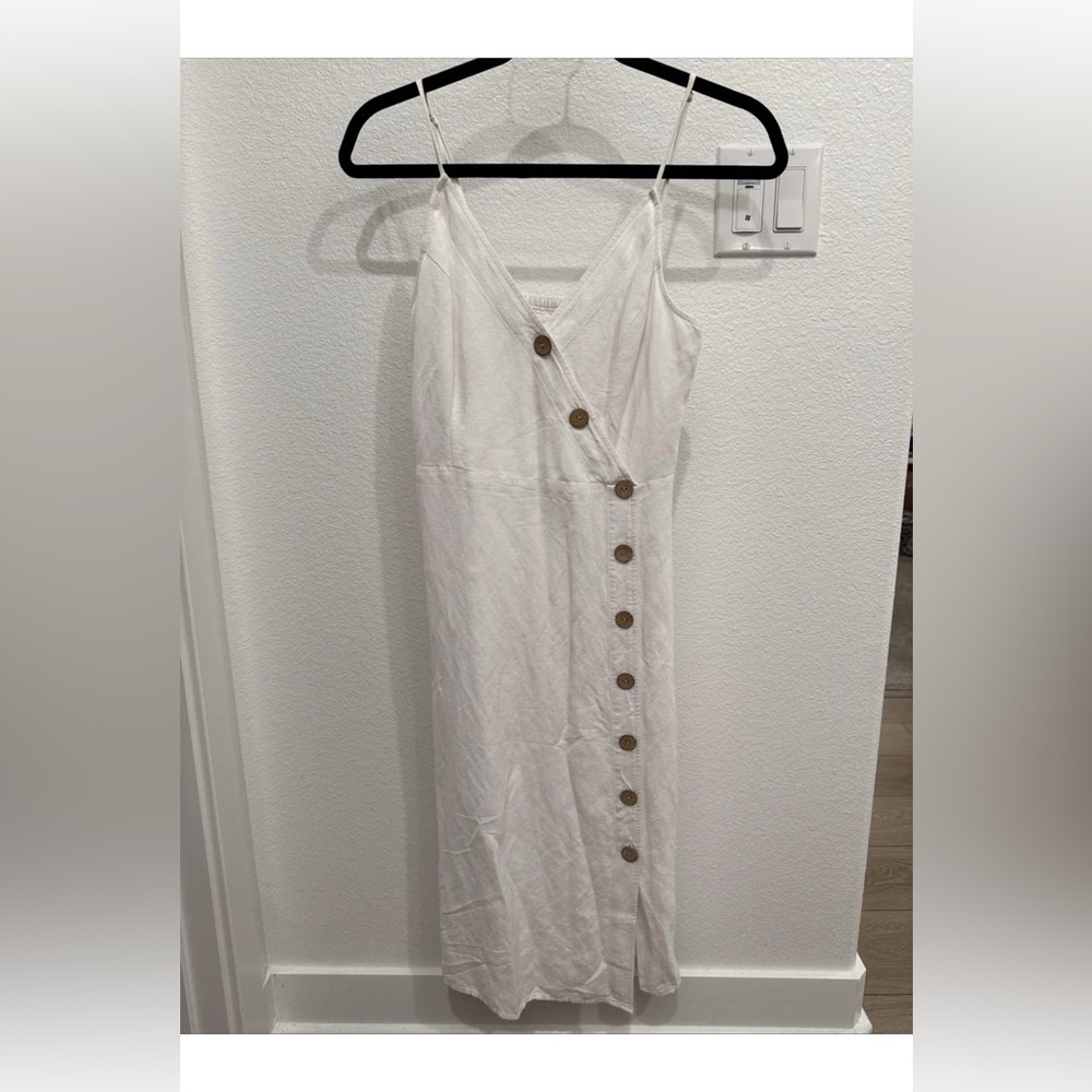 Express White Midi Dress with Button Detail